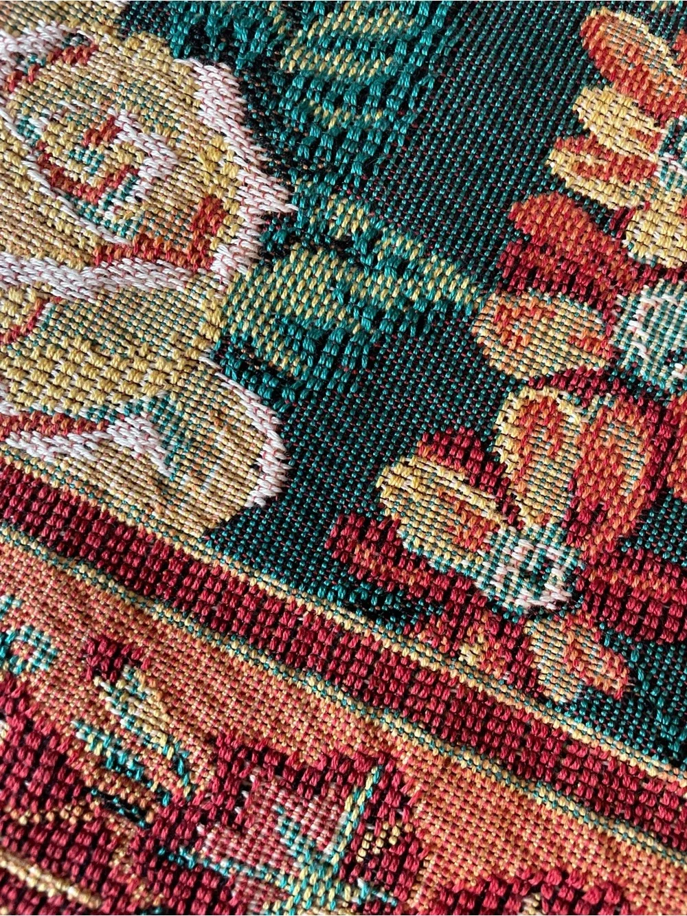 Tapestry Floral Botanical Woven Table Covering 58 X 62, Distinct Border